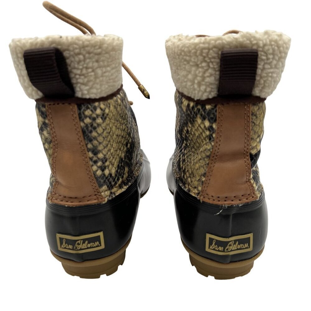 Sam Edelman Womens 7M Duck Boots Leather Upper Faux Fur Snake Pattern Waterproof - Picture 7 of 16